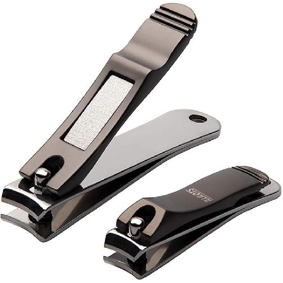Nail Clippers Set with Build-in Nail File, Durable Sharp Zinc Alloy Fingernail Clipper and Toenail Clipper with Tin Case, Matte Gray 2