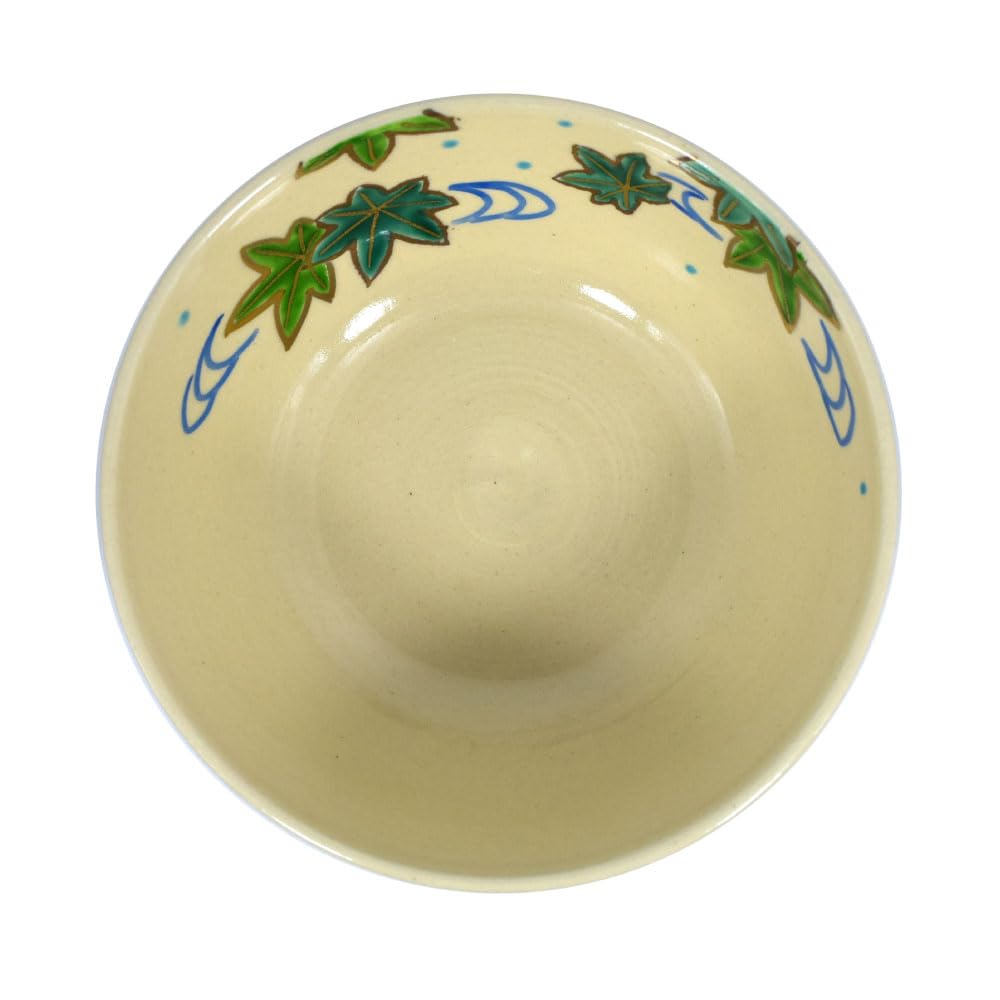 Tea Ceremony Utensils, Flat Tea Bowl, Colored Painting, Flowing Water, Blue Maple, by Higashiyama Miyama