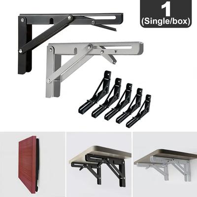 Folding Shelf Bracket, Heavy-duty Black and Silver Foldable Shelf Bracket Wall Mounted To Save Space