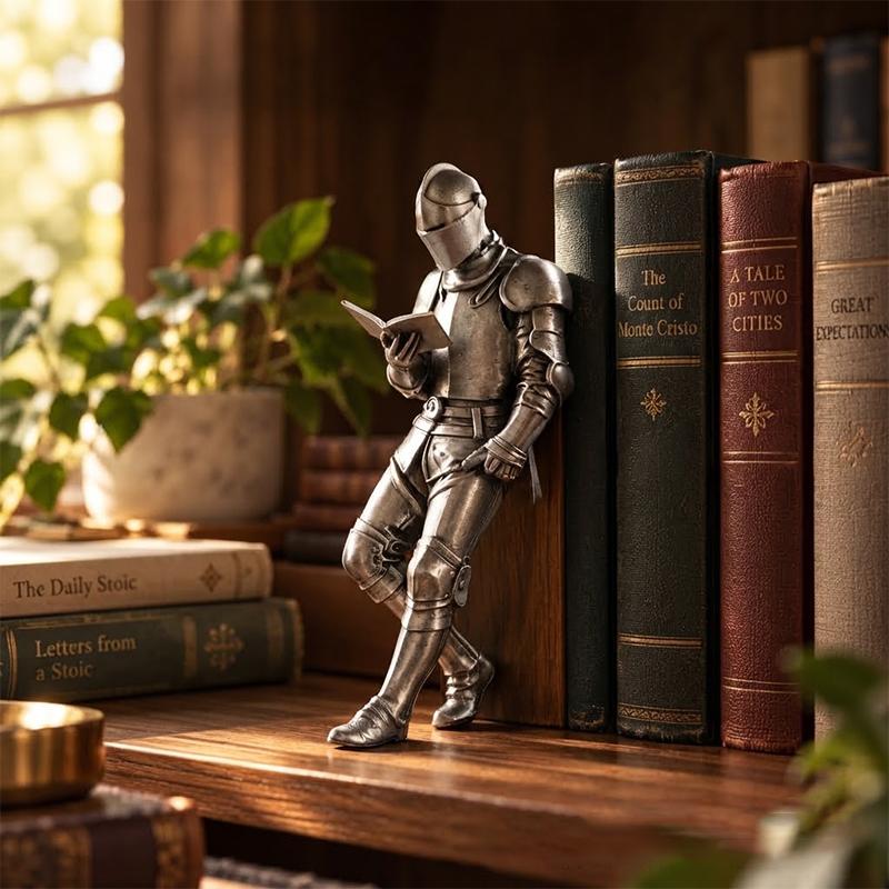 Estatua de Caballero Impresa en 3D Decoración de Estantería de Caballero Estatua Gótica Blindada Figura de Biblioteca de Fantasía Para Amantes de los Libros Escritorio Único O