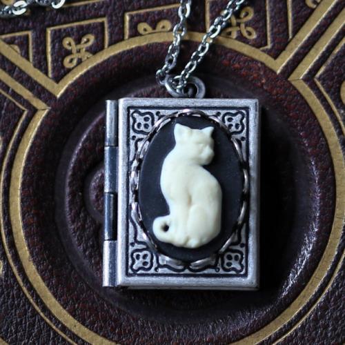 Cameo Cat Book Lock Necklace Book Jewelry Book Lovers Gift