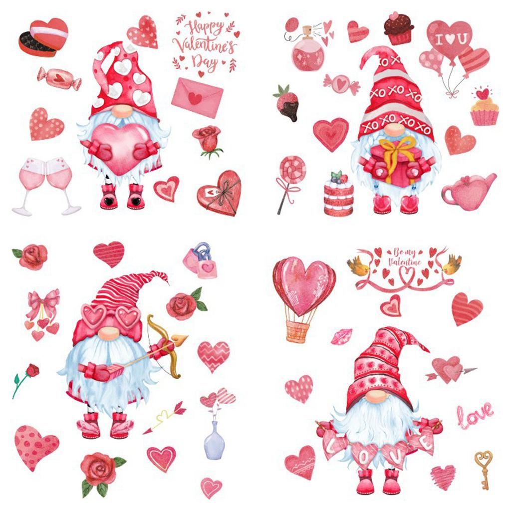 Happy Valentine's Day Window Clings Heart Gnomes Decorative Wall Sticker Removable Window Decals For Home Wedding