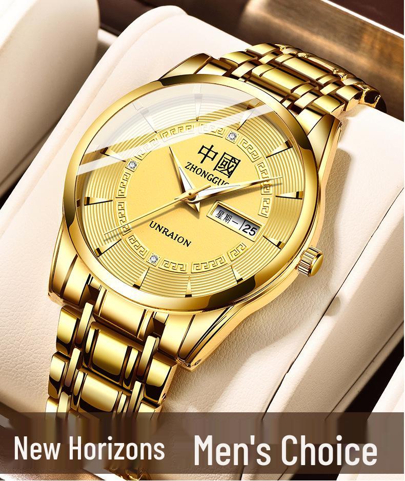 Men's Waterproof Stainless Steel Vintage Double Calendar Quartz Watch