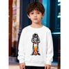 European sizes Kids' Fashion Crew Neck Pullover, Long Sleeve Top with Cartoon Astronaut Print, Suitable for Casual Wear and Outdoor Activities
