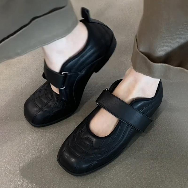 Sheepskin version~ 2025 new Korean version Velcro flat Mary Jane women's fashion versatile sports style ballet shoes