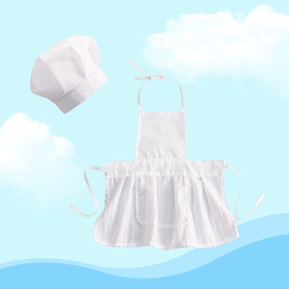 White Cotton Chef Soft Hat Apron Infant Photo Clothes Baby Costume Photo Accessories Newborn Photography Props