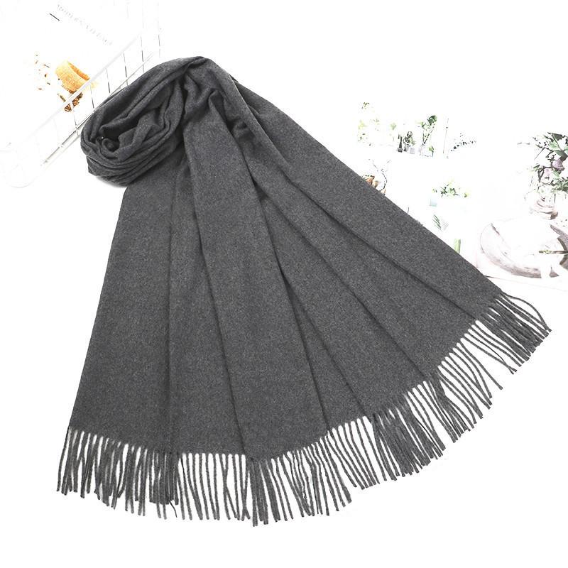 Cashmere Scarf Women's Winter Warm Tassel Shawl Scarf Autumn and Winter Solid Gray Wool Scarf Men's Scarf