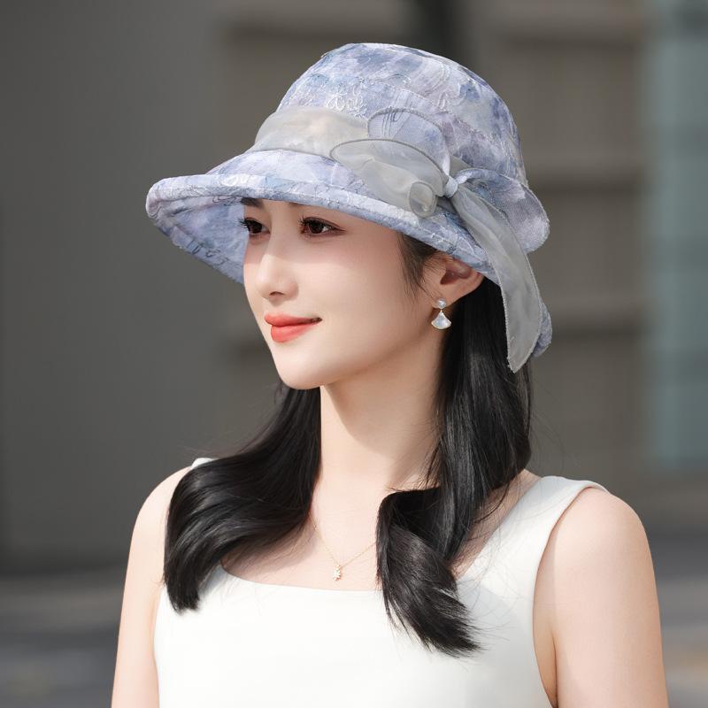 Summer new hat women's light lace bow summer outdoor sunshade sunscreen hat bucket hat