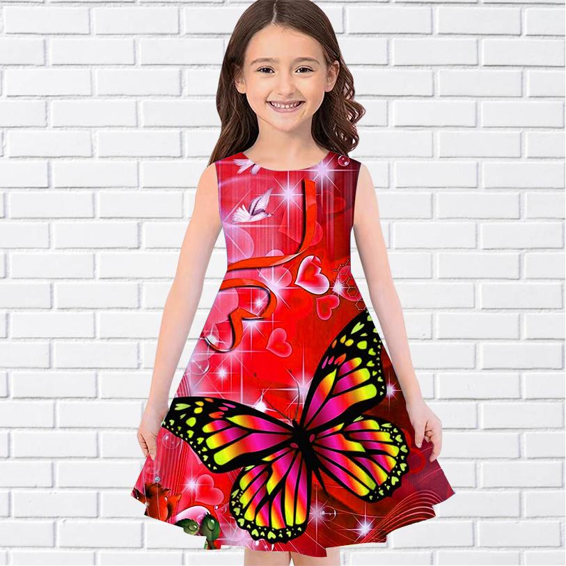 Girls 3D Heart Butterfly Kids Girl Party Sleeveless Princess Dress Tank for Girl Over Four Years