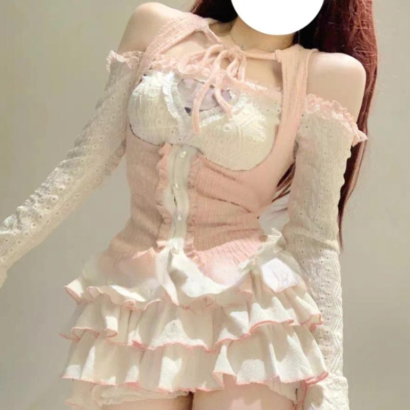 2024 Spring Sweet 3 Piece Set Women Party Sexy Y2k Crop Top + Office Lady Casual Mini Skirt + Elegant Slim Vest Korean Fashion