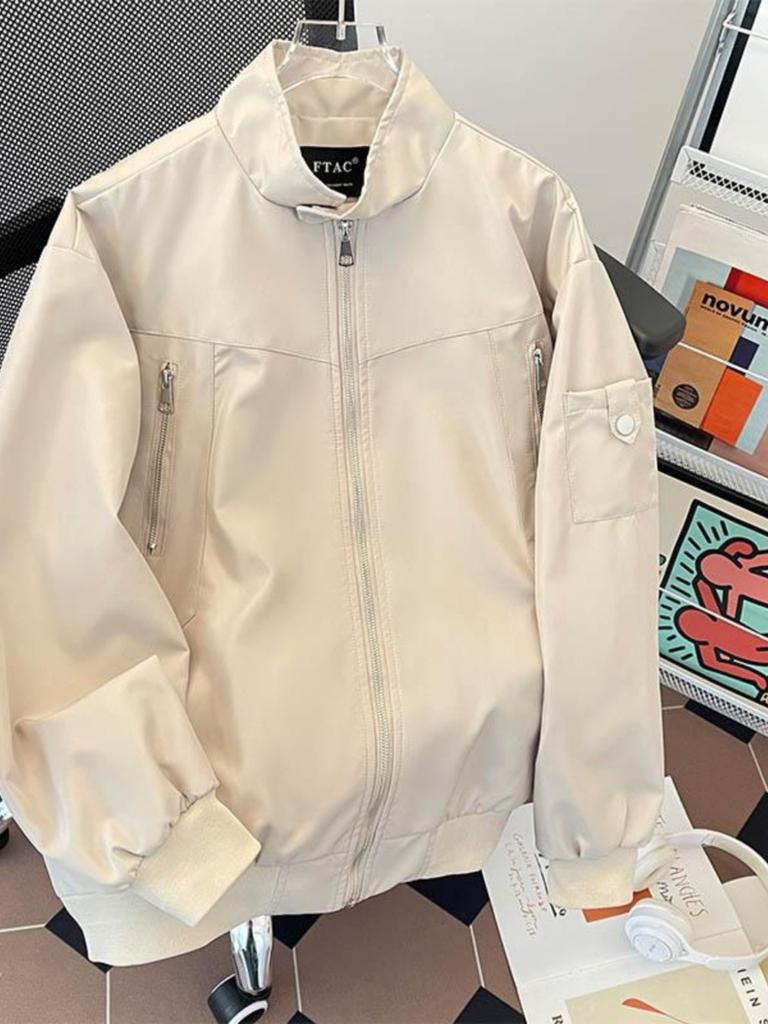 Spring and Autumn Stand-up Collar Zipper Jacket Men's Windproof Casual Trend Brand Sports Teen Ruffian Handsome American Student Trend Jacket