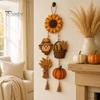 Seasonal Holiday Party Supplies Autumn Harvest Wooden Hanging Sign, Rustic Farmhouse Door Sign with Tassels and Wood Beads, Decorative Wheat Ear Corn