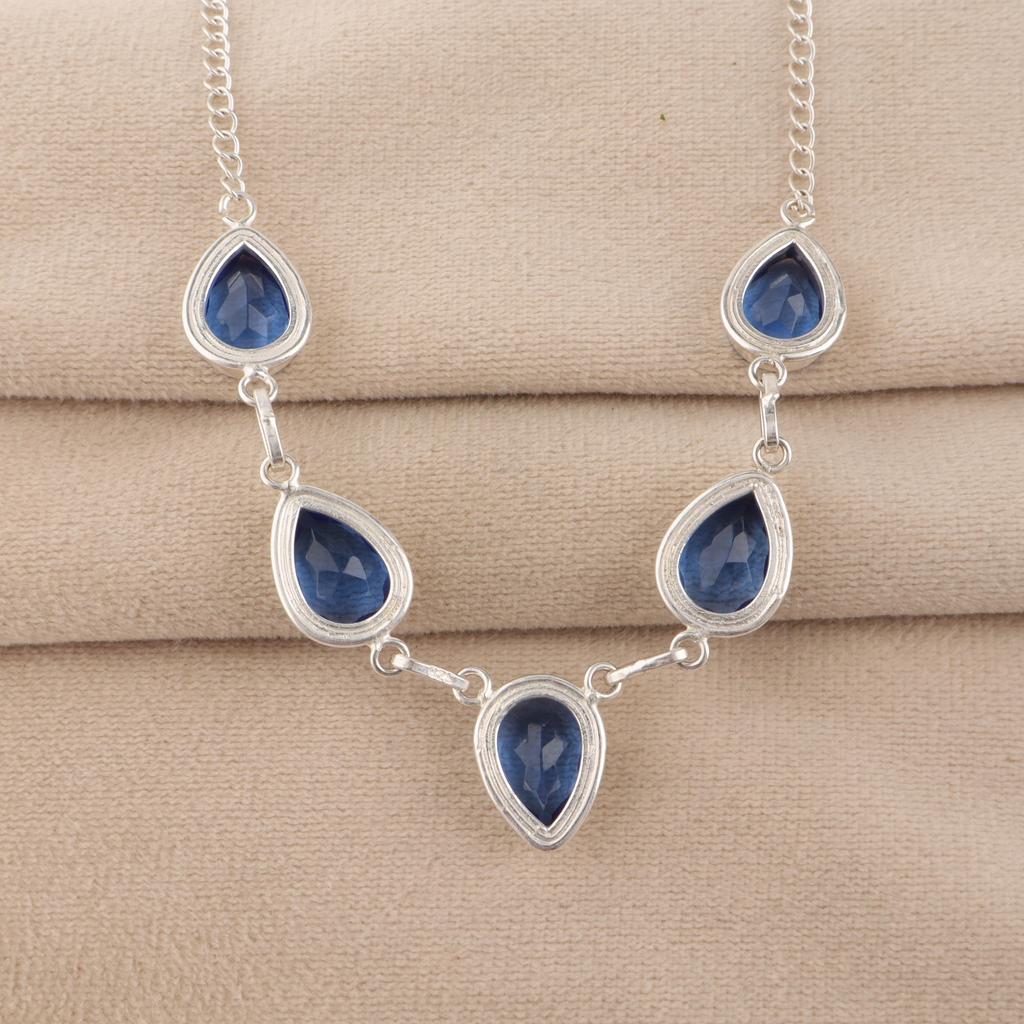 Tanzanite Gemstone Silver Necklace 925 Sterling Silver Handmade Jewelry Necklace For Wedding RN-1-8