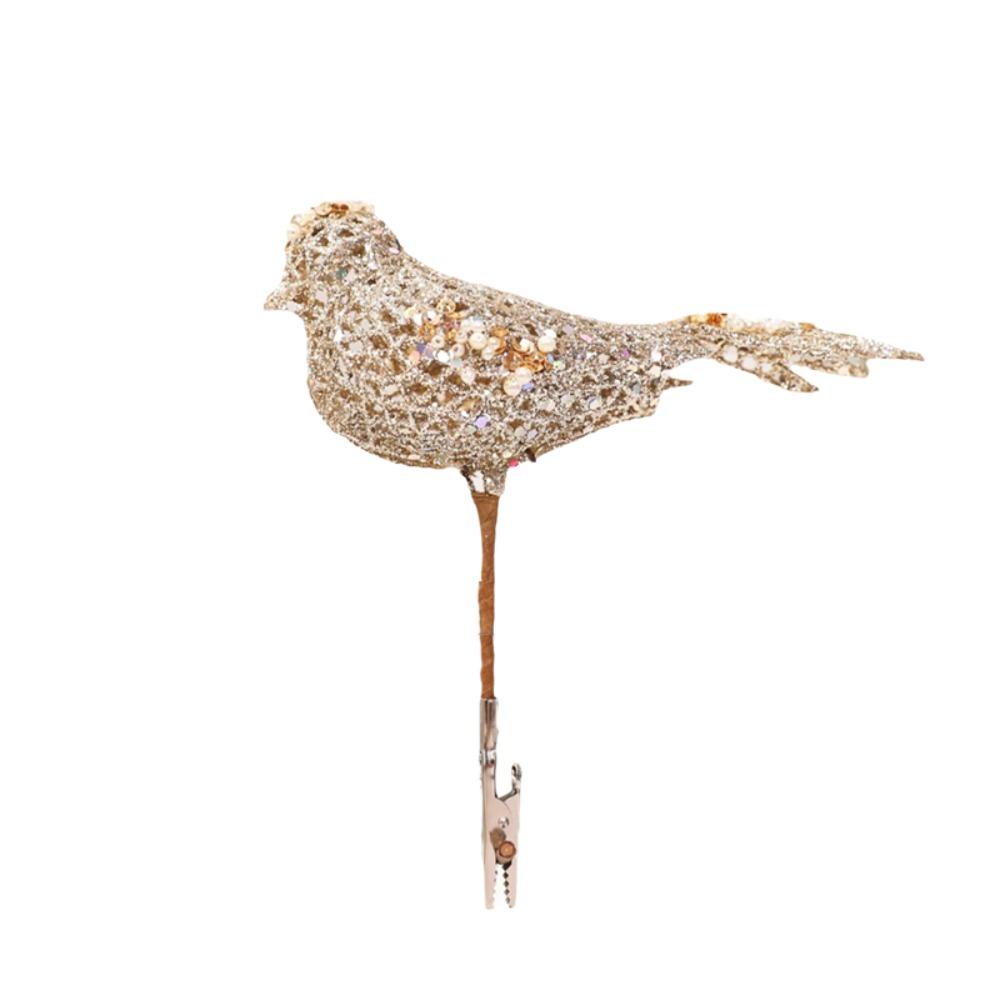 Foam Christmas Glitter Bird Clip with Sequins and Pearl Hollow Christmas Tree Hanging Bird Lightweight Clamp Fixed