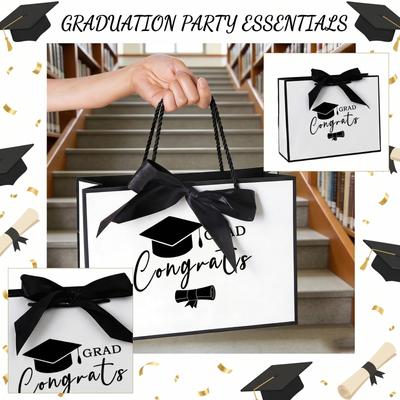 Abschluss-Thema Geschenkbeutel mit Abschlusskappe und Diplom-Aufdruck Großer Papierbeutel mit Bandgriff für Partygeschenke und Verpackung