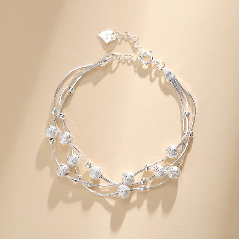 Luxury 925 Silver Lucky Beads Bracelets for Women Fashion Korean Design Multilayer Adjustable Ball Bracelets Jewelry