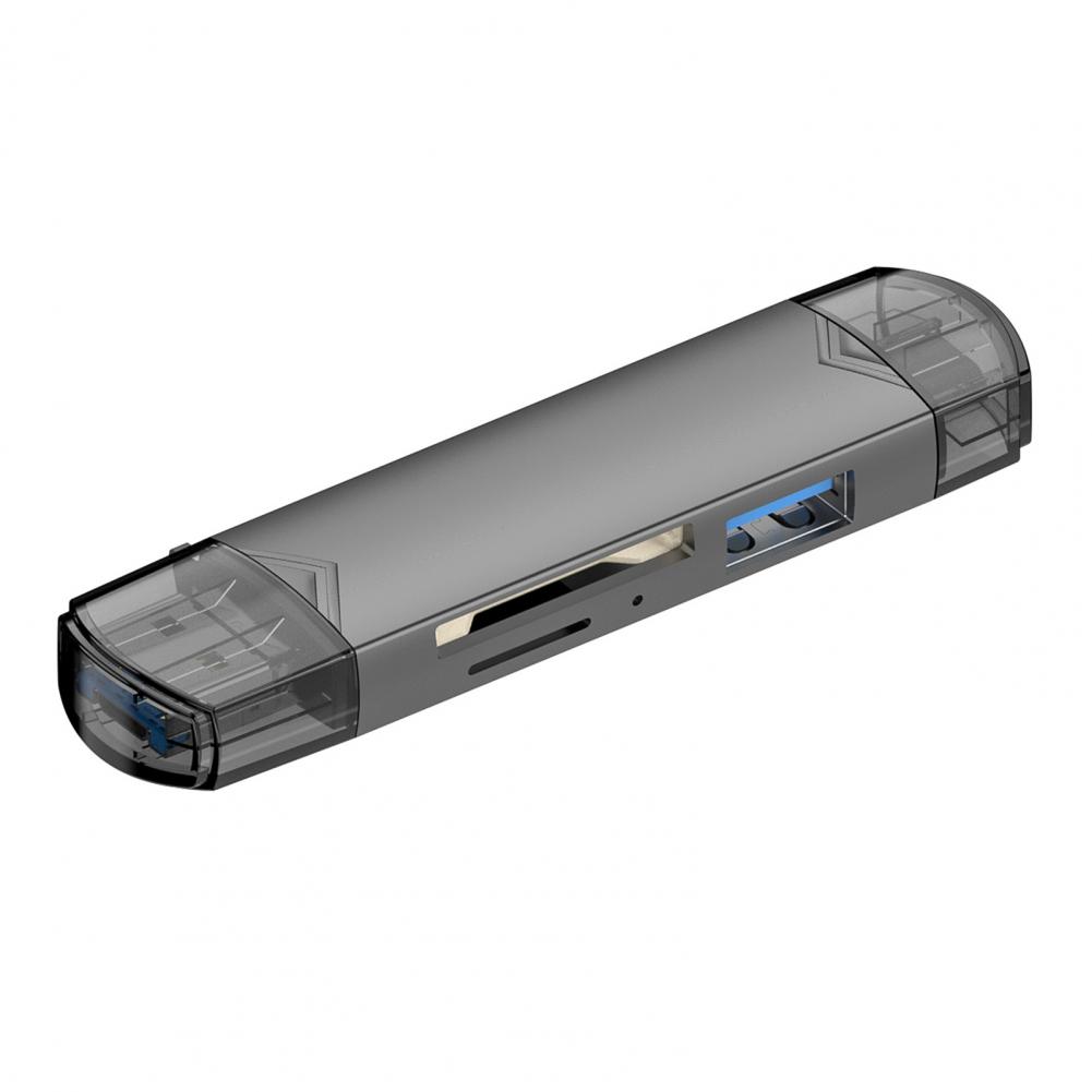 

USB 3.0 Мульти 6-в-1 Устройство для чтения карт памяти SD/TF Карта Micro USB Type-C Телефон OTG Устройство для чтения карт серый