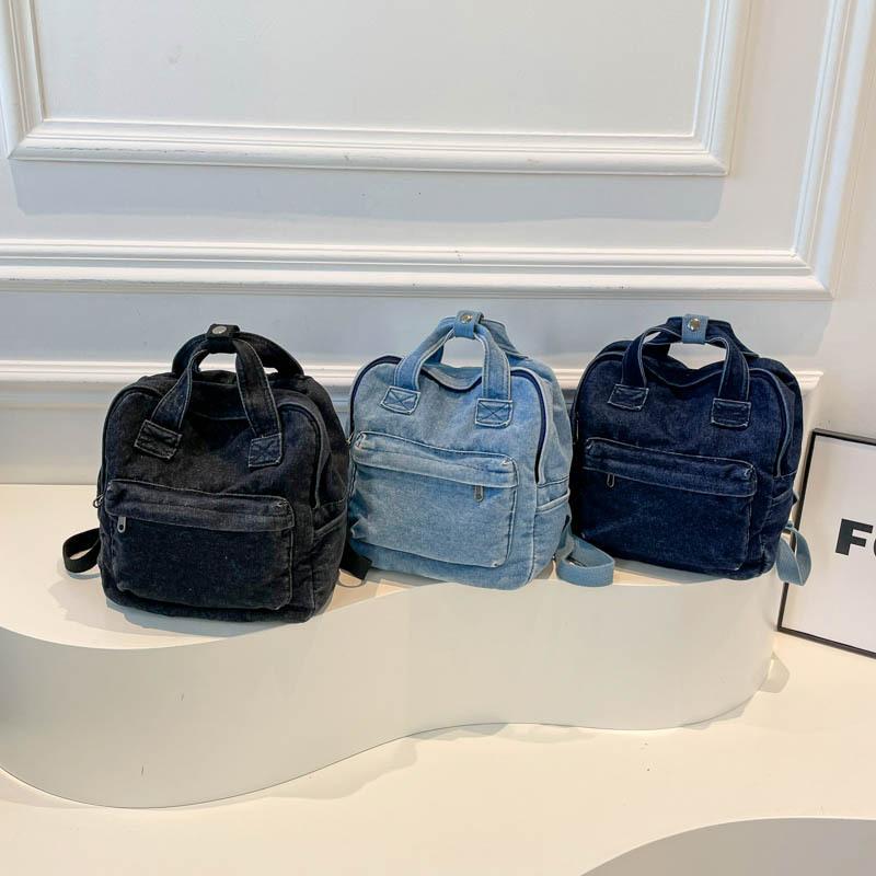 School bag female classic literary small fresh backpack female college style high school student denim canvas backpack
