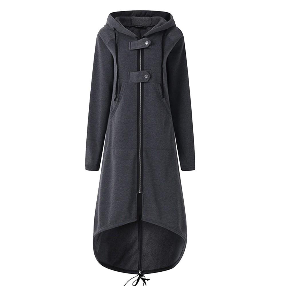 Women Fashion Hooded Jacket Long Sleeve Long Solid Coat With Pocket