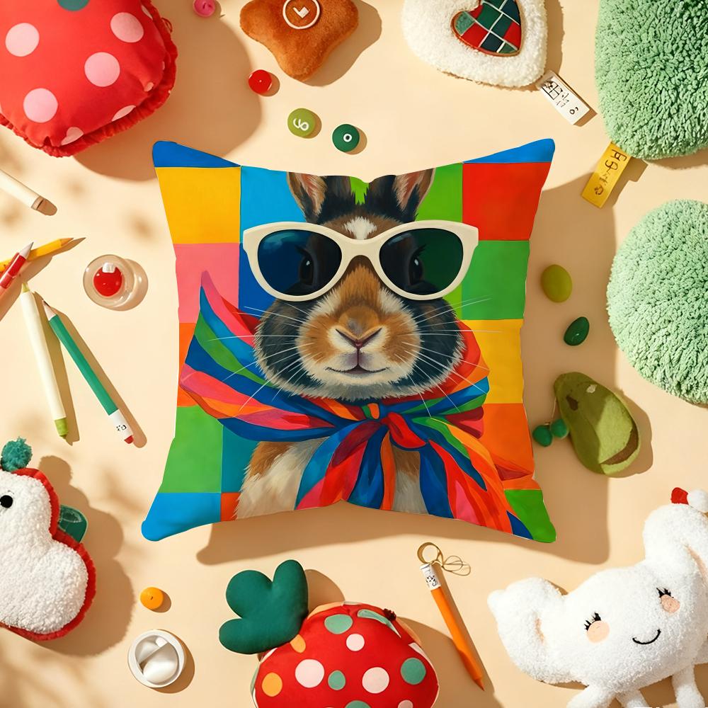 Süßer Hase Kunst Kissenbezug Plüschstoff Weich Beidseitig Bedruckt Sofa Warm Winter Zuhause Kindergeschenk Kissenhülle