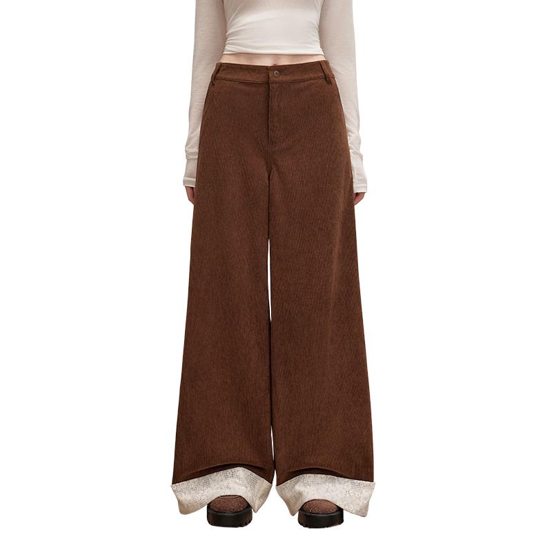 UNIFREE Vintage Corduroy Lace Patchwork Wide-Leg Pants S