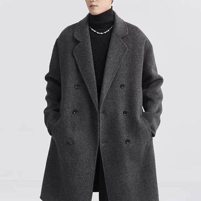 Men's Thickened Wool Coat: 2025 Autumn/Winter Mid-Length Double-Breasted Trench - Korean Style Trendy Outerwear.