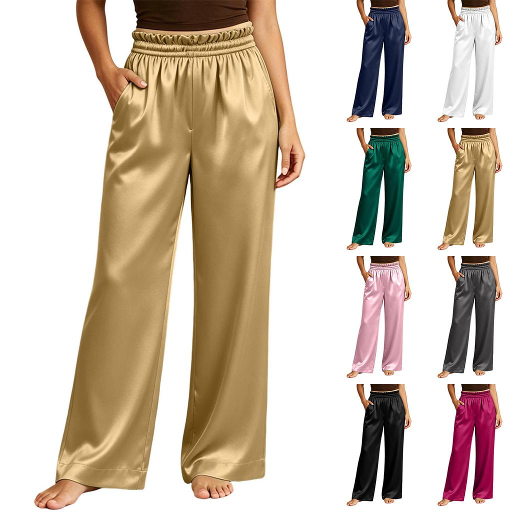 Women's Casual Loose Fit Paperbag Waist Wide Leg Long Pants for Everyday Wear