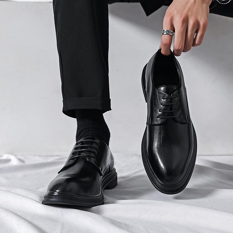 Brock leather shoes British style business dress casual heightening suit black best man wedding groom shoes
