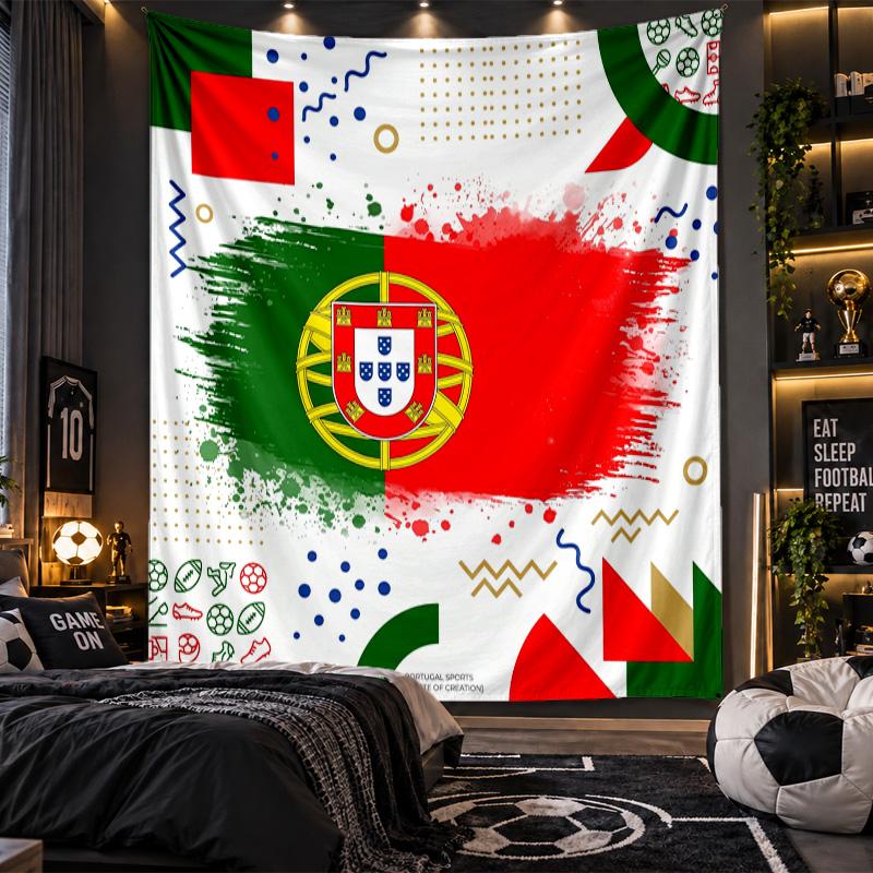Wall Hanging Tapestry Portugal Football Print Cloth for Living Room Bedroom Home Decor