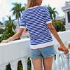YYFS Women's Fashion Casual Summer Spring Stripe Print Short Sleeve O-Neck Blouses & Shirts
