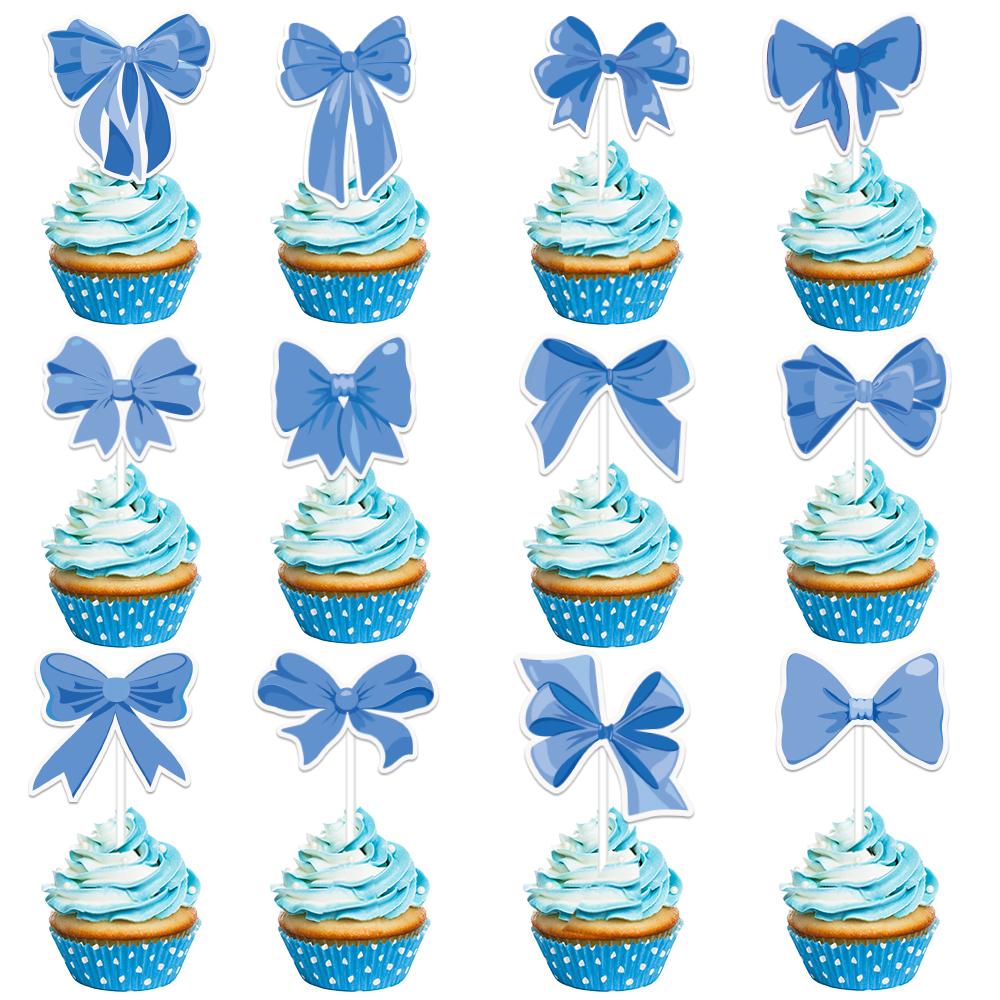 12/24pcs Pink Bowknot Cupcake Toppers Bow Tie Cake Inserts Birthday Party Wedding Party baby shower Cake Decoration Supplies