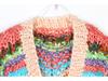 Trendy V-neck Rainbow Cable Knit Cardigan - Loose Fit for Autumn/Winter