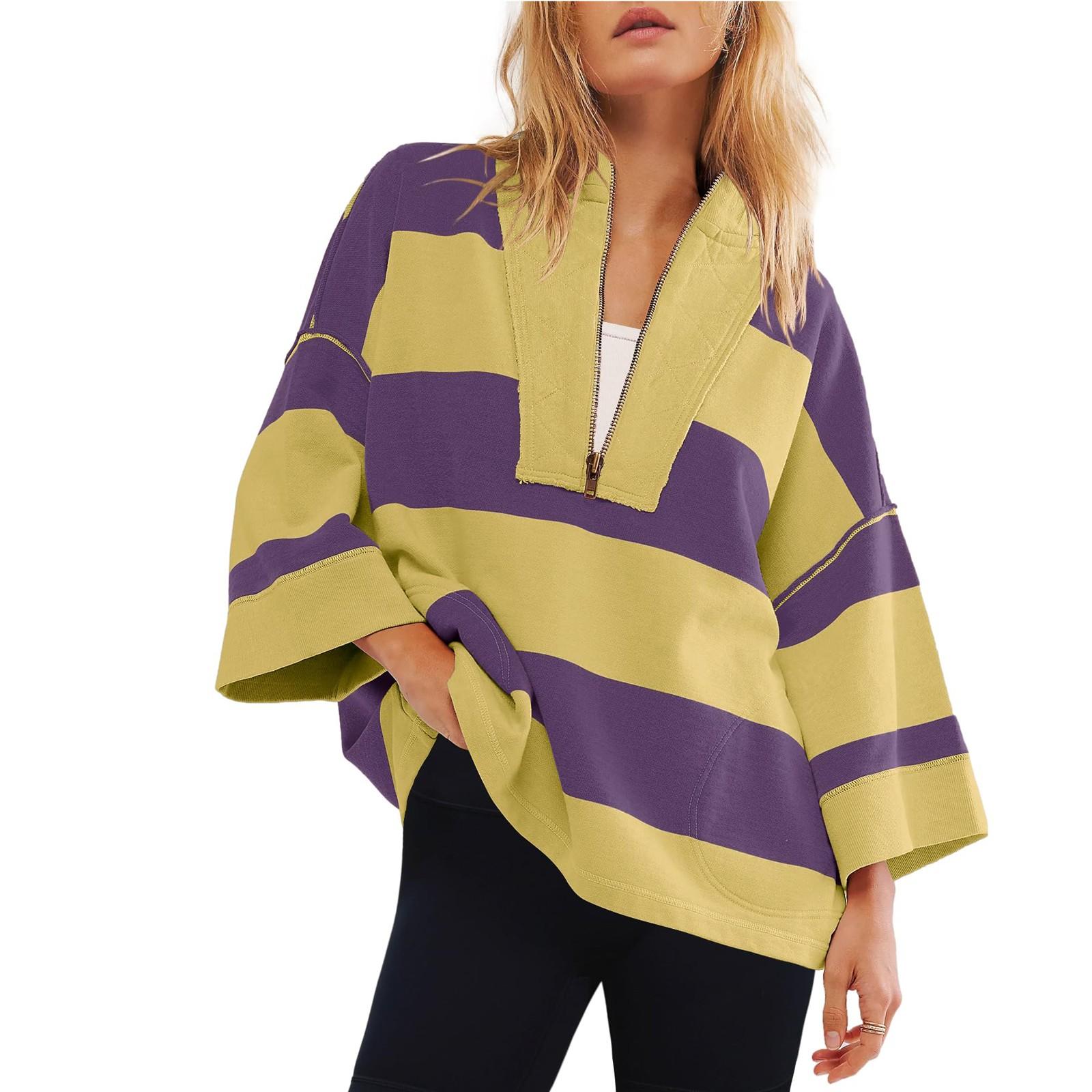 

Топы для женщин, большой полосатый свитшот, пуловер, повседневные рубашки, топ L жёлтый