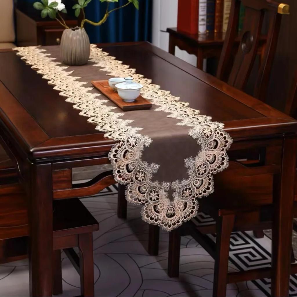 Lace table runner American luxury waterproof and oil-proof pu dining table shoe cabinet strip tablecloth table runner