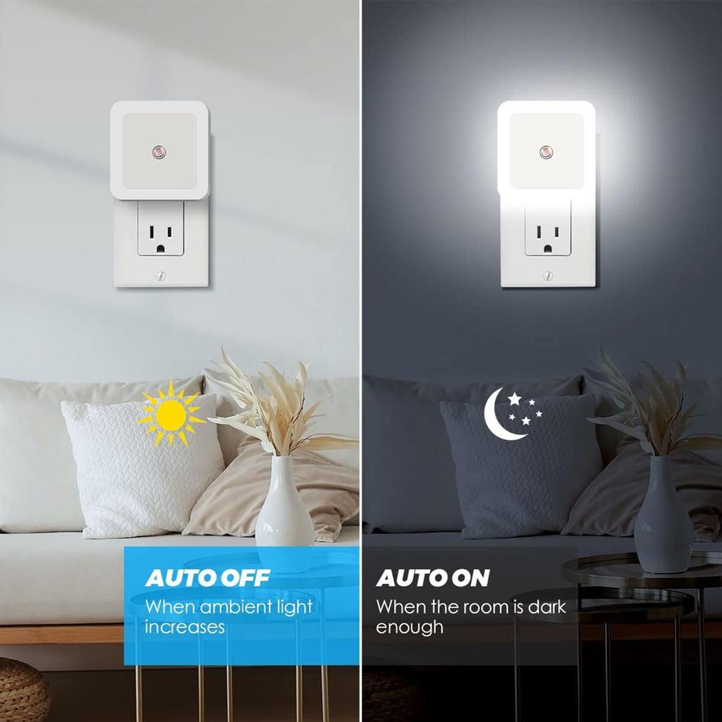 6 Pack LED Plug In Night Light Dusk to Dawn Sensor Automatic Nightlight Energy Efficient Wall Lamp with Light Sensor Soft Lighting for Bedroom