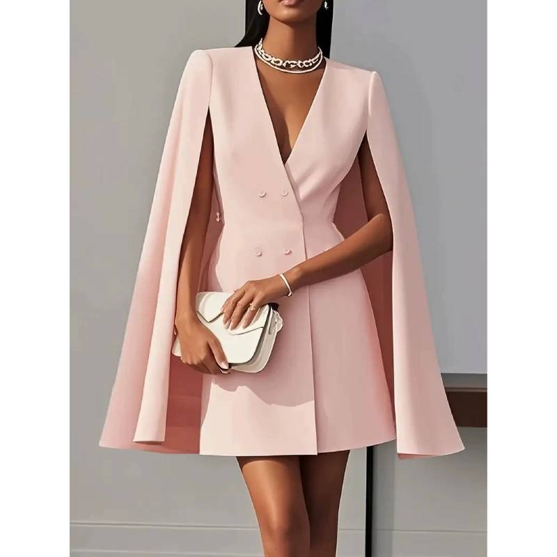 Elegant Polyester Spliced Short Dress With Vneck For Office Wear
