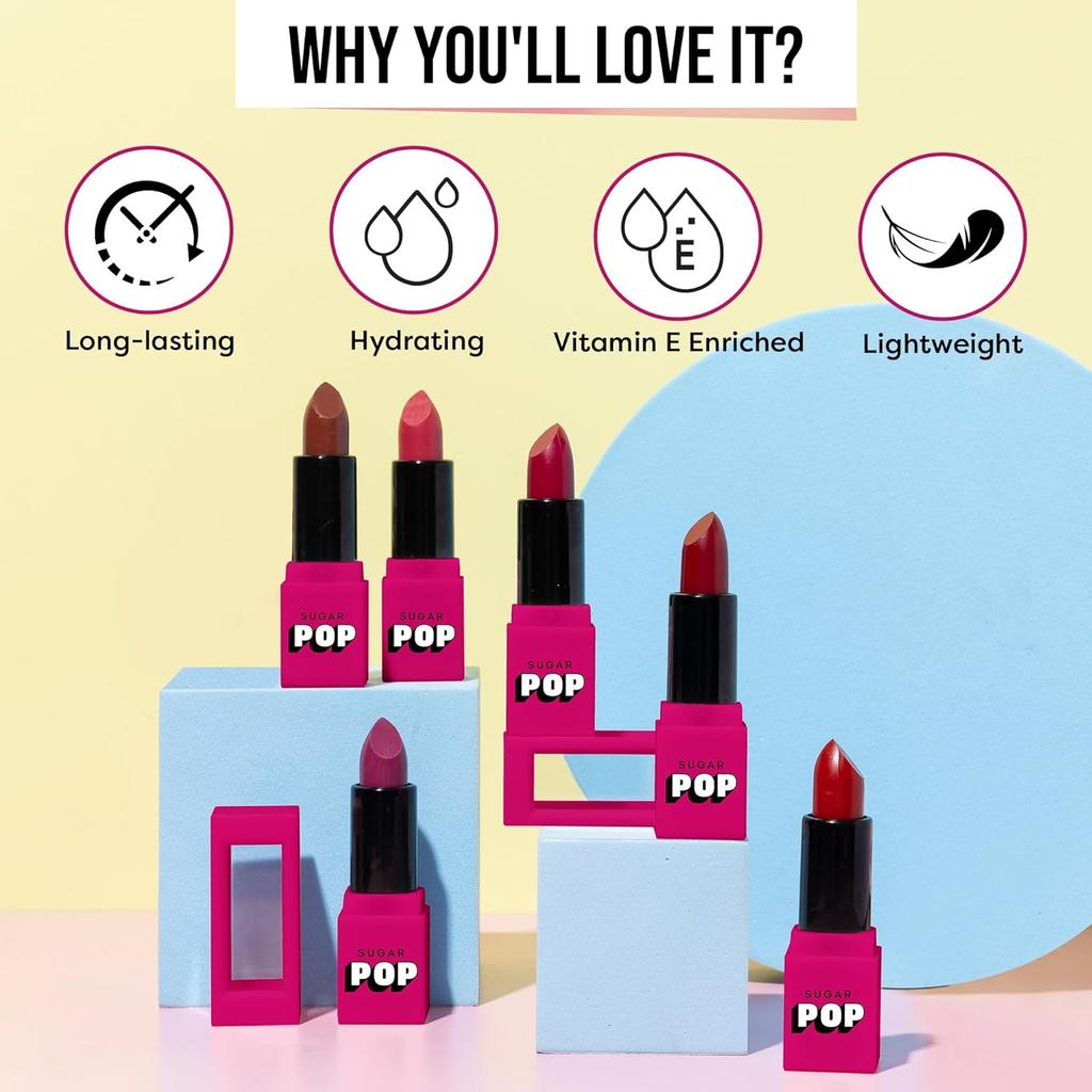 Sugar Pop Satin Matte Lipstick 08 Carnation Highly Pigmented Long Lasting Hydrating Lip Colour Velvet Finish Makeup 3 gm