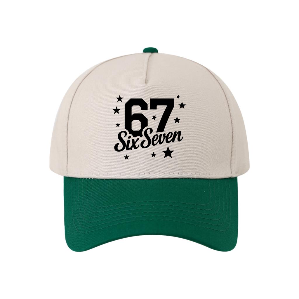 Retro Color Blocked Baseball Cap,Unisex 67 Six Seven   Breathable and Versatile Sun Shading Duckbill Cap