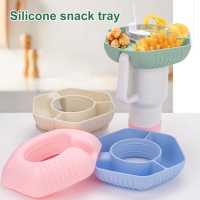 Silikonbecherdeckel Snackteller Set mit 3 Stück Strohhalmstopfen Auslaufsichere Becherunterlage