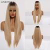 LOUIS FERRE Synthetic Long White Wigs with Bangs Cosplay Straight Wigs with Brown Highlight Natural Fake Hair for Black Women