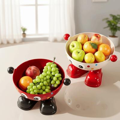 Large Capacity Snack Fruit Plate Cartoon Thickened Drain Basket High Foot Design Plastic Tea Table Plate Party Serving
