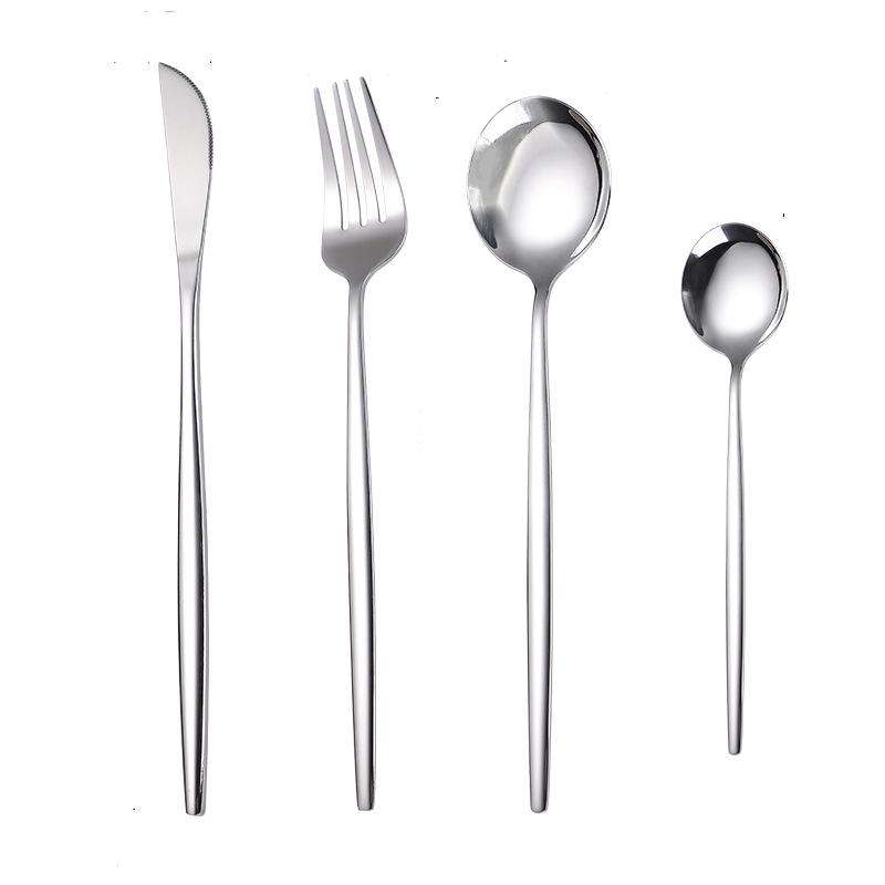 Portugal Gold Stainless Steel Cutlery Set: Four-Piece Knife, Fork, and Spoon Set for Steaks.