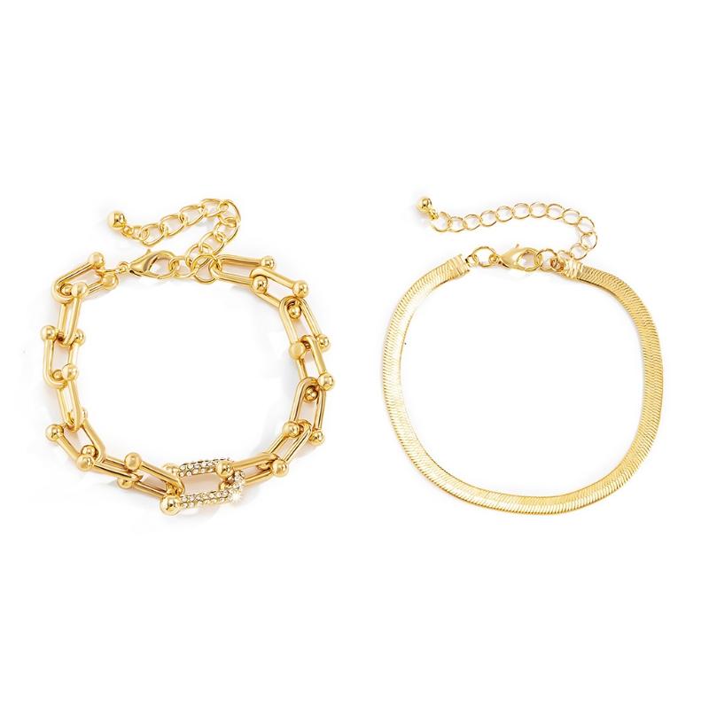

Fashion Statement Heavy Metal Bangle Bracelet Trendy Gold/White K Color Chain U Link Crystal Bracelet Women Bijoux Gift 1