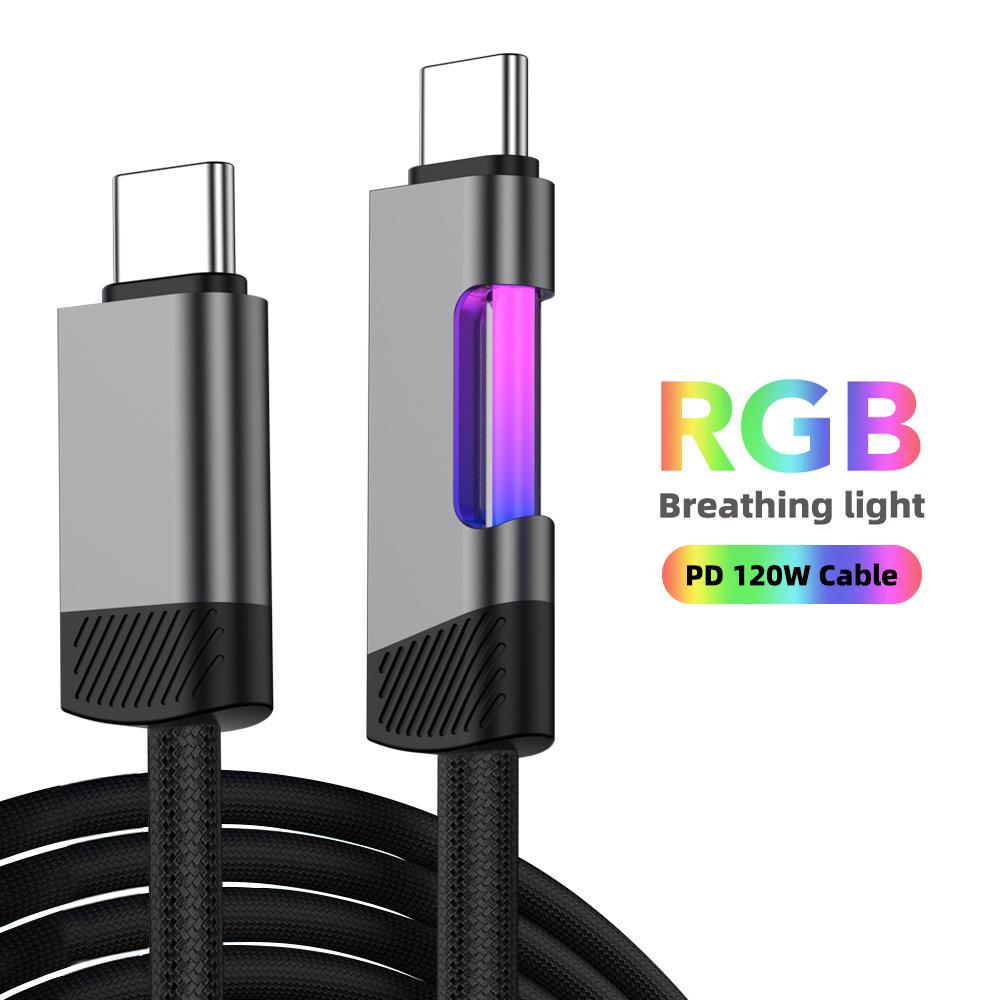 RGB Fast Charging Cable 120W 6A USB Type C Charge Cable with RGB Ambient Light 1m