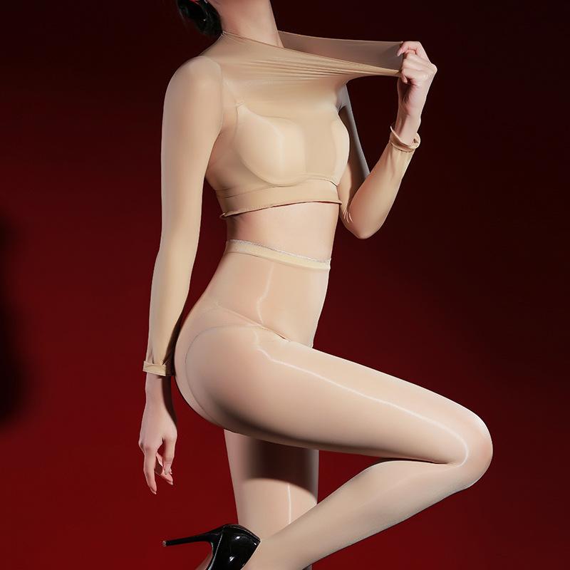 Xiyue Oil Shiny Sexy Split Onesie Ultra-Thin Silky Mood Tight Women'S Stockings Top Full-Body Pantyhose