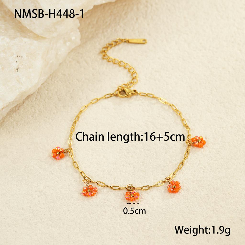 GEMCHIC Women's Colorful Flower Beaded Chain Bracelet Stainless Steel Fashion Jewelry