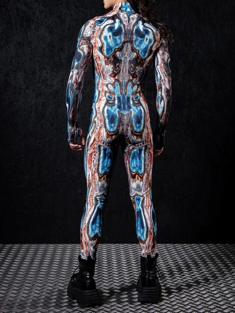 3D Digital Printing Stage Performance Costumes Adults Halloween Events Carnival Theme Party Cosplay Outfit Pretend Game Jumpsuit