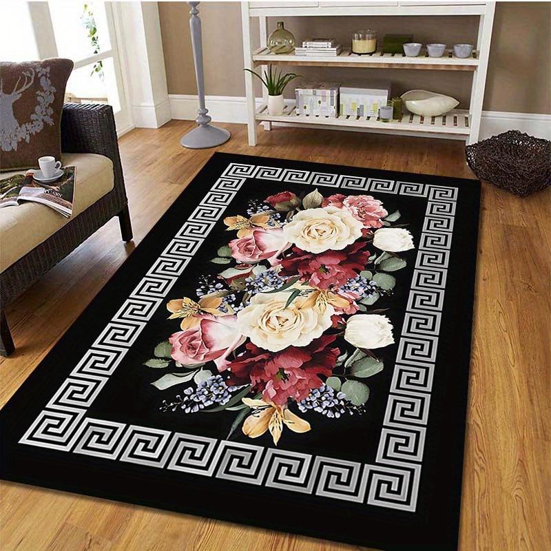 

1 шт. Удобный ковер из хрустального бархата ]Большой размер Ковер с цветочным узором в европейском стиле, Моющийся придверный коврик, Абстрактный 50x80cm
