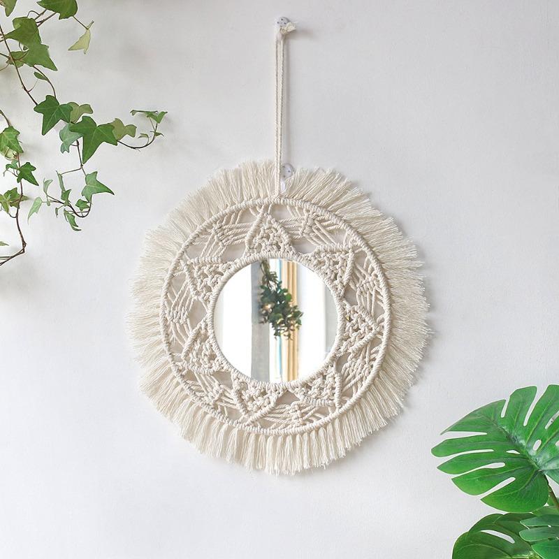 Bohemia Mirror White/Brown Tapestry Makeup Mirror Bedside Bedroom Entrance Hotel Home Decoration Wall Hanging