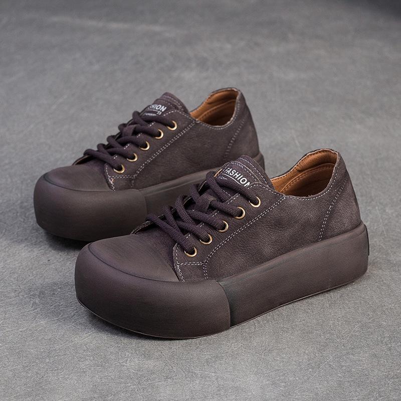 

Johnature Genuine Leather Thick Sole Women s Shoes Round Toe Lace-up Versatile Casual Flat Platform Shoes 35 сірий колір